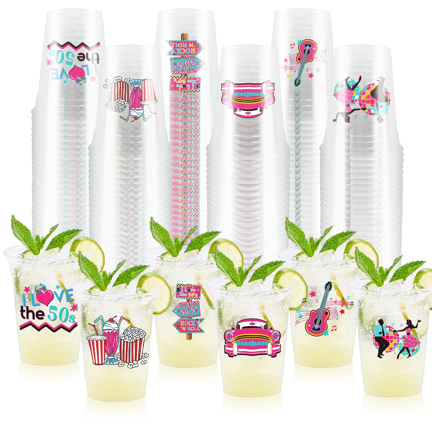 1950s Rock & Roll Retro 12oz Plastic Party Cups – 90 Pack