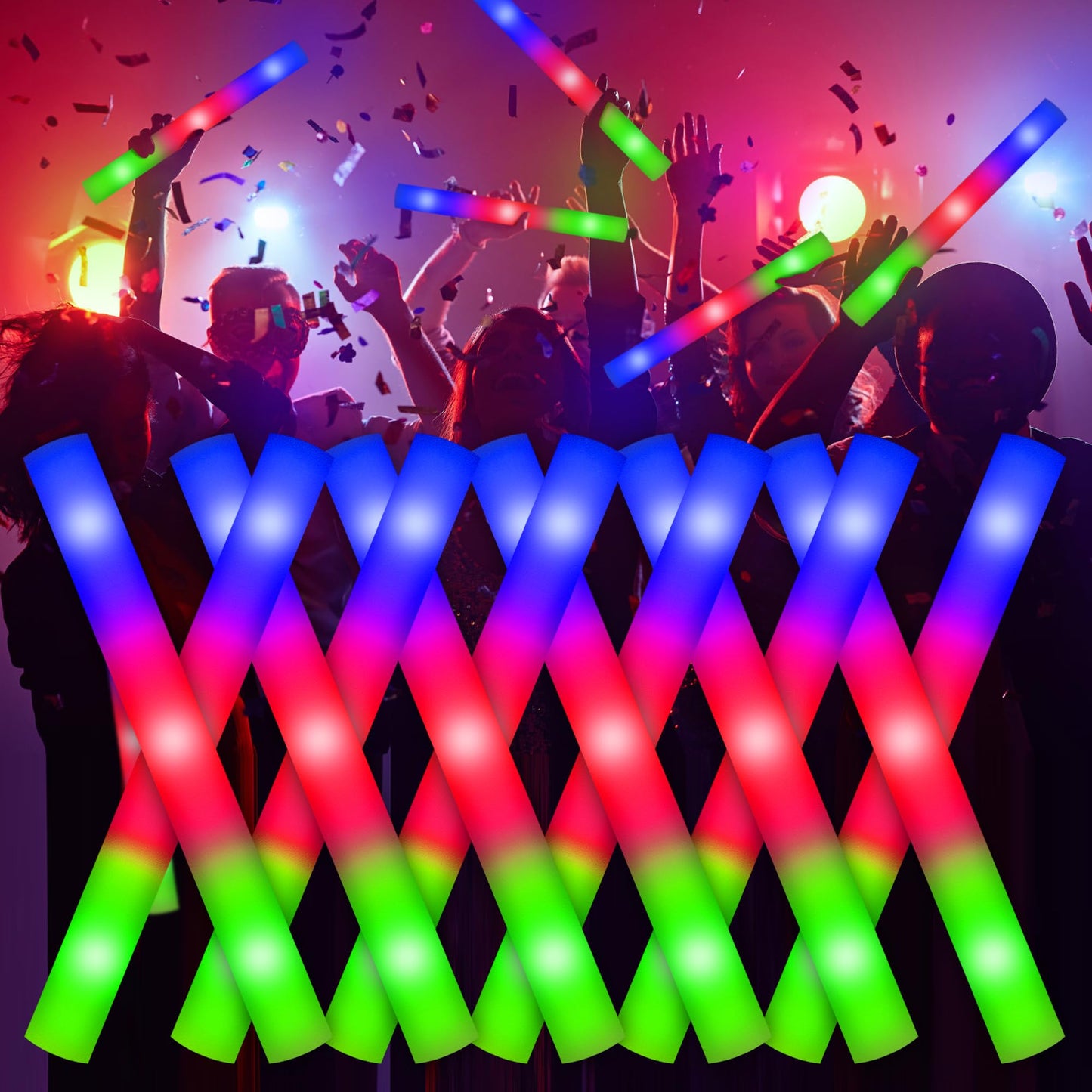 Lydazlab LED Foam Glow Sticks 38PCS Glow Sticks Bulk Glow in The Dark Party Supplies with 3 Modes Flashing Neon Glow Party Favors for Wedding Valentine Birthday Carnival Rave