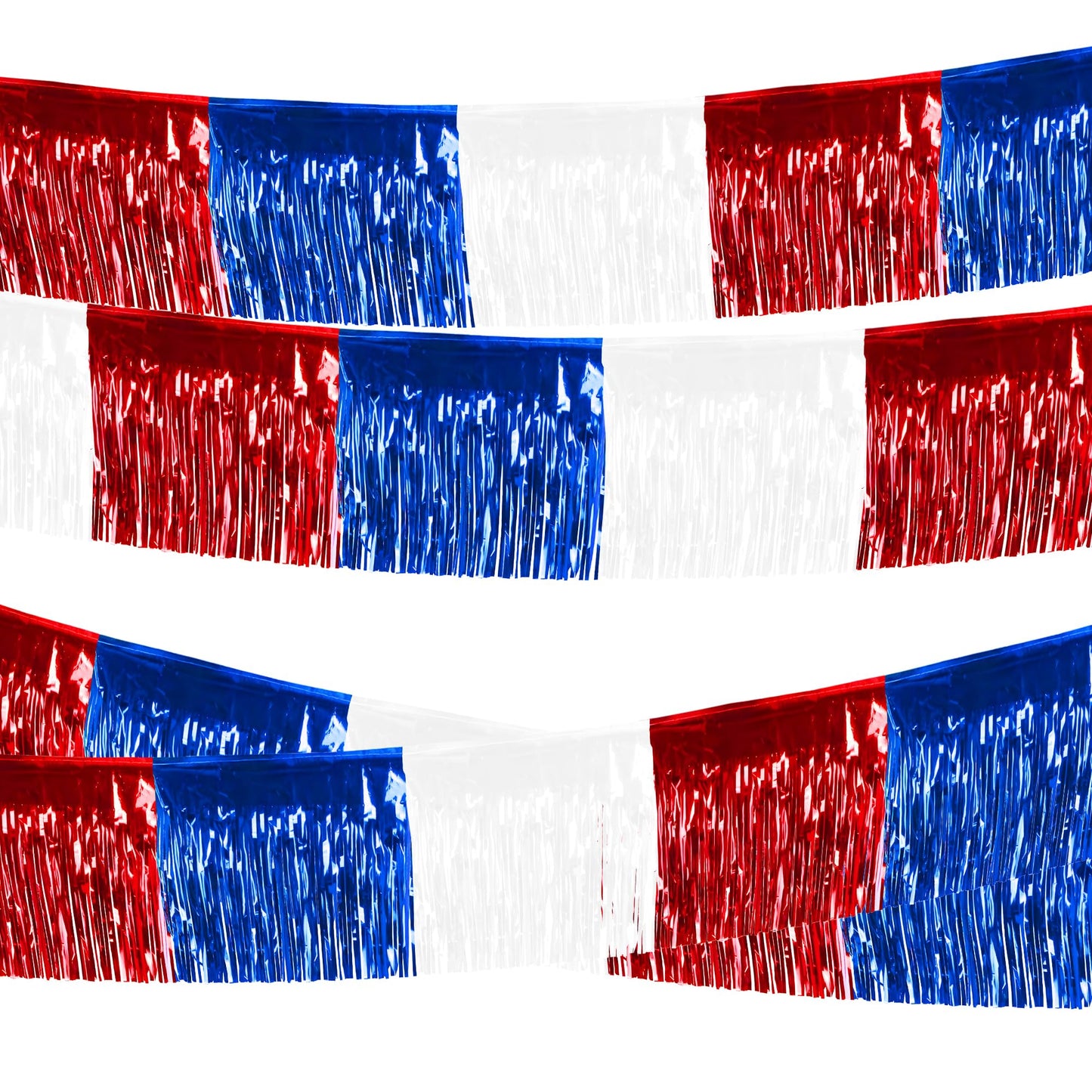 Patriotic Foil Fringe Garland Streamers, Red White Blue - 4 ct