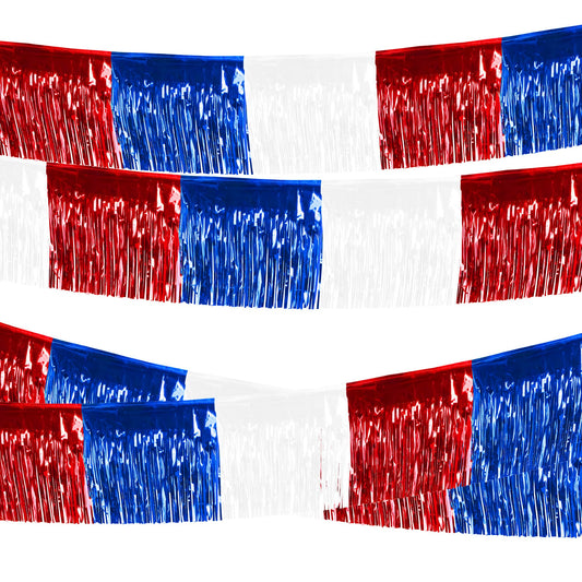 Patriotic Foil Fringe Garland Streamers, Red White Blue - 4 ct