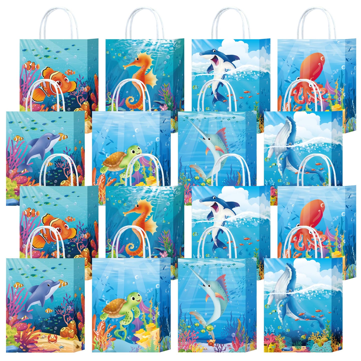 Under the Sea Ocean Party Favor Bags with Handles - 16 ct