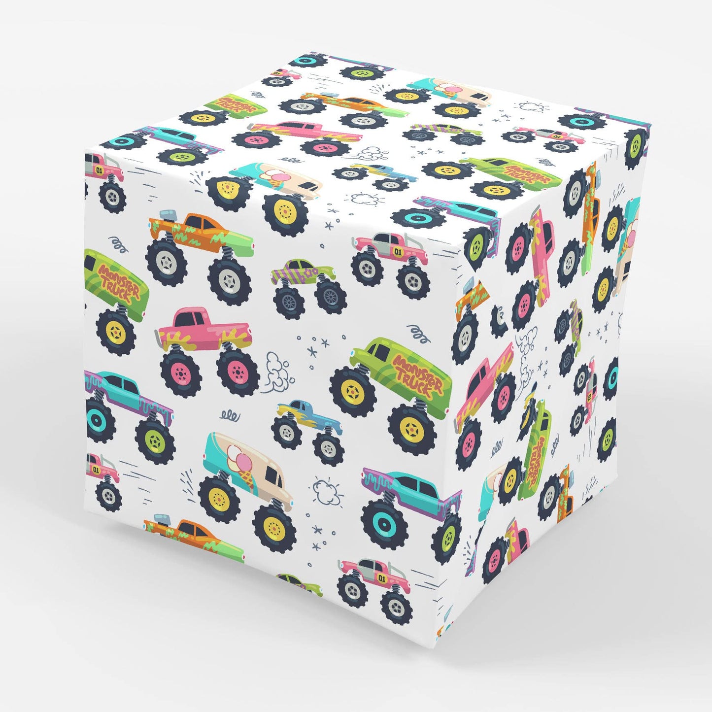 Monster Truck Party Birthday Gift Wrap Paper Folded Flat 30 x 20 Inch 3 Sheets
