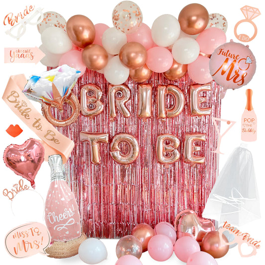 Rose Gold Bridal Shower Decorations Kit – Balloons, Banner & Sash