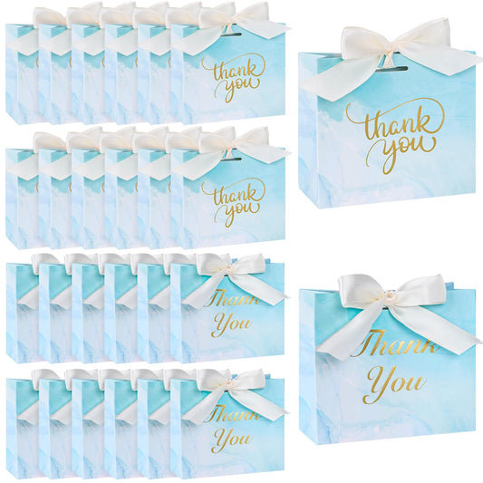 Light Blue Mini Thank You Gift Bags with Bow Ribbon – 24 Pack