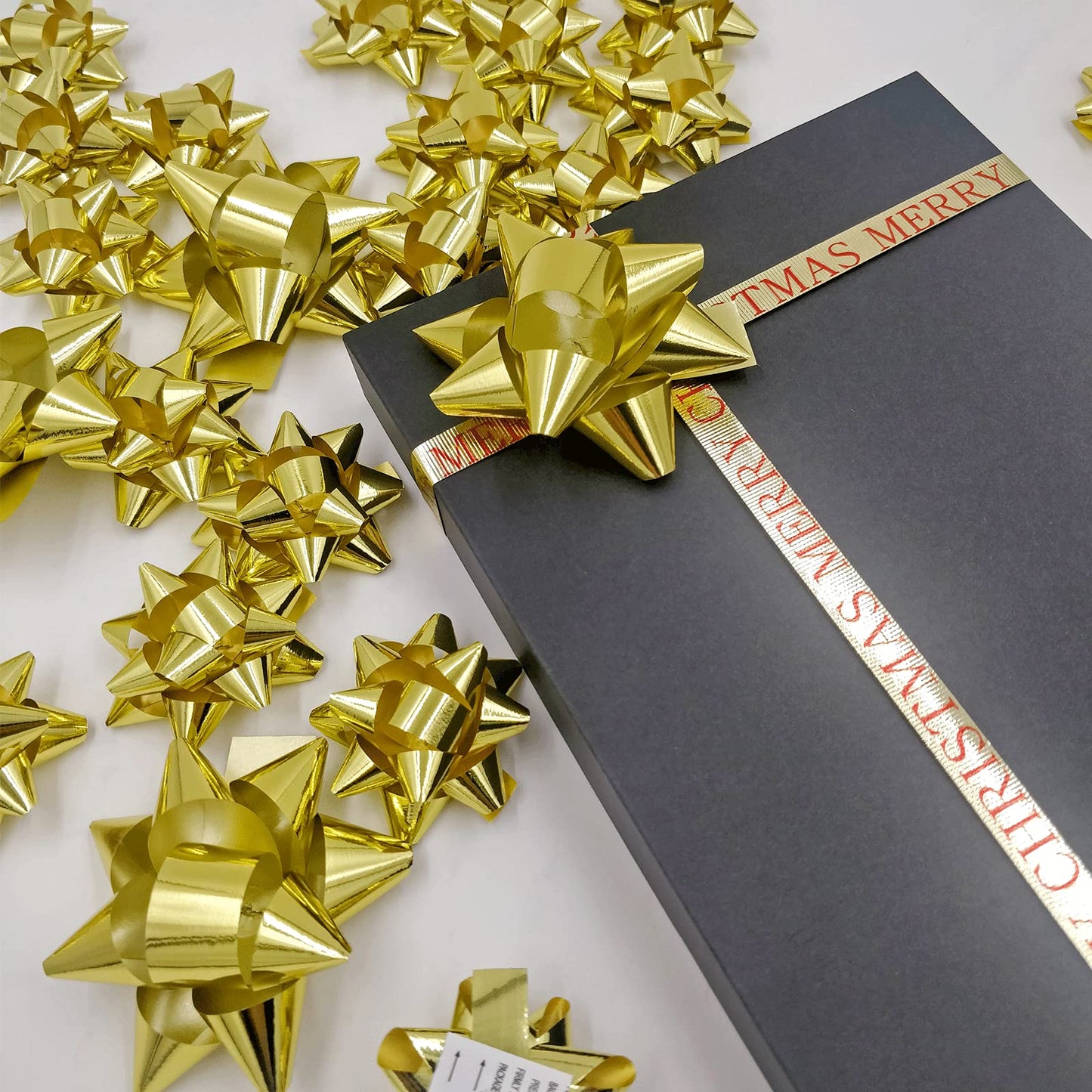 elify 80pcs Gold Mini Gift Bow Set- 2" 3" Inch Small Christmas Bows for Gift Tiny Stick On Bows for Present Holiday Birthday Party Gift Wrapping