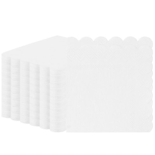 White Scalloped Cocktail Napkins - 120 ct