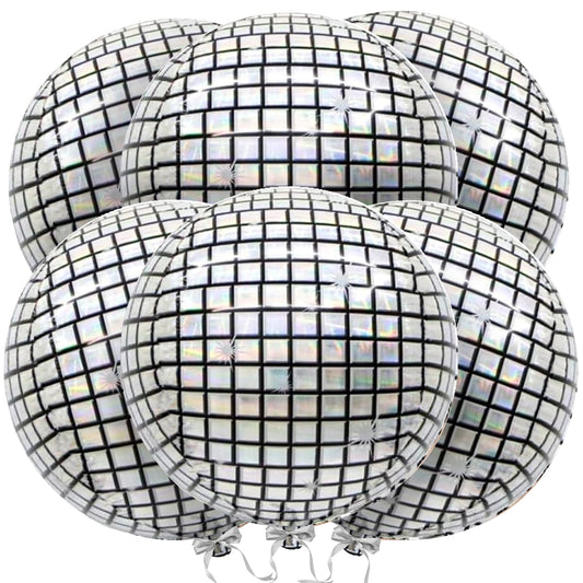 Silver 4D Disco Ball Balloons 22 Inch – 6 Pack