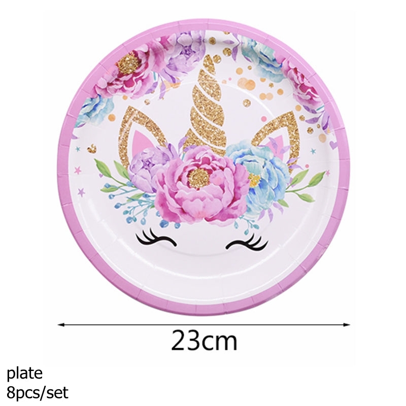 Pink Unicorn Birthday Party Tableware Set