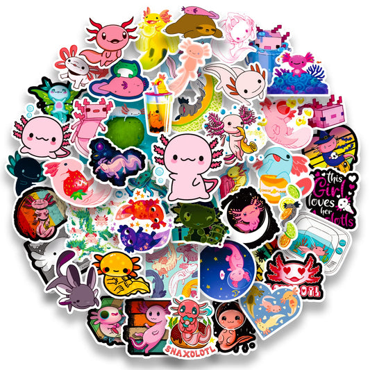 Axolotl Stickers – 50 Pack, Waterproof