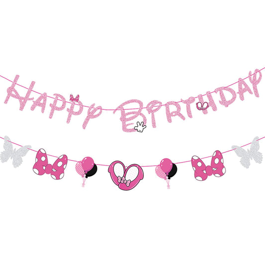 Pink Glitter Mouse Birthday Banner