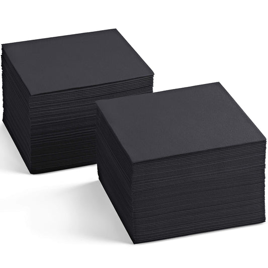 Linen-Feel Colored Cocktail Napkins - Decortive Cloth-Like BLACK Dessert And Beverage Napkins - Soft And Absorbent. For Restaurant Bar Cafe Or Event. (Pack of 200)