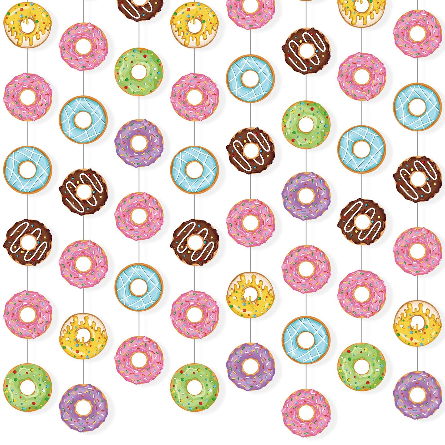 Donut Party Hanging Swirl & Garland Decoration Set – 8 Piece