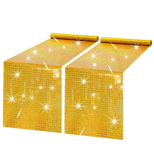 Iridescent Gold Sequin Table Runners – 2 Pack, 12 x 72 Inch
