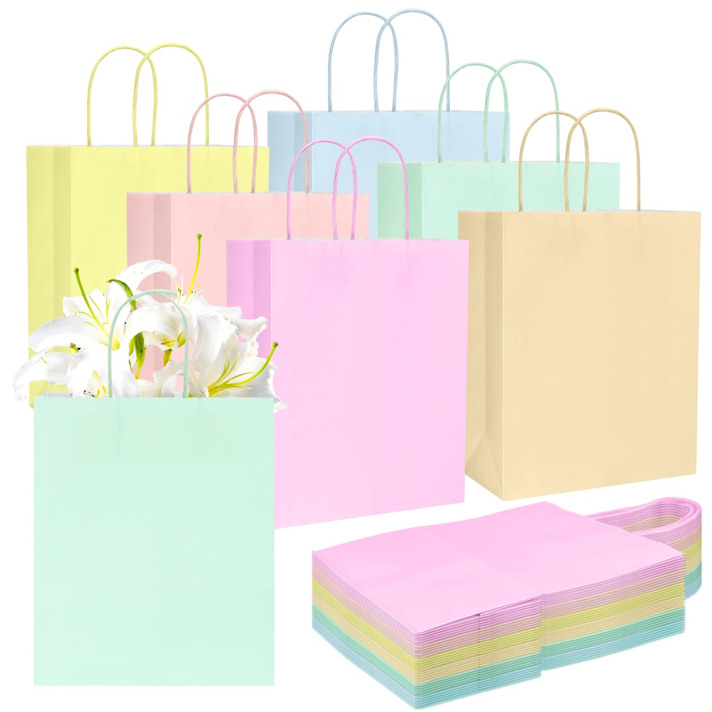 Pastel Paper Gift Bags with Handles – 30 Pack, 6 Colours