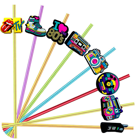 Retro 80s Hip Hop Party Reusable Straws – 24 Pack