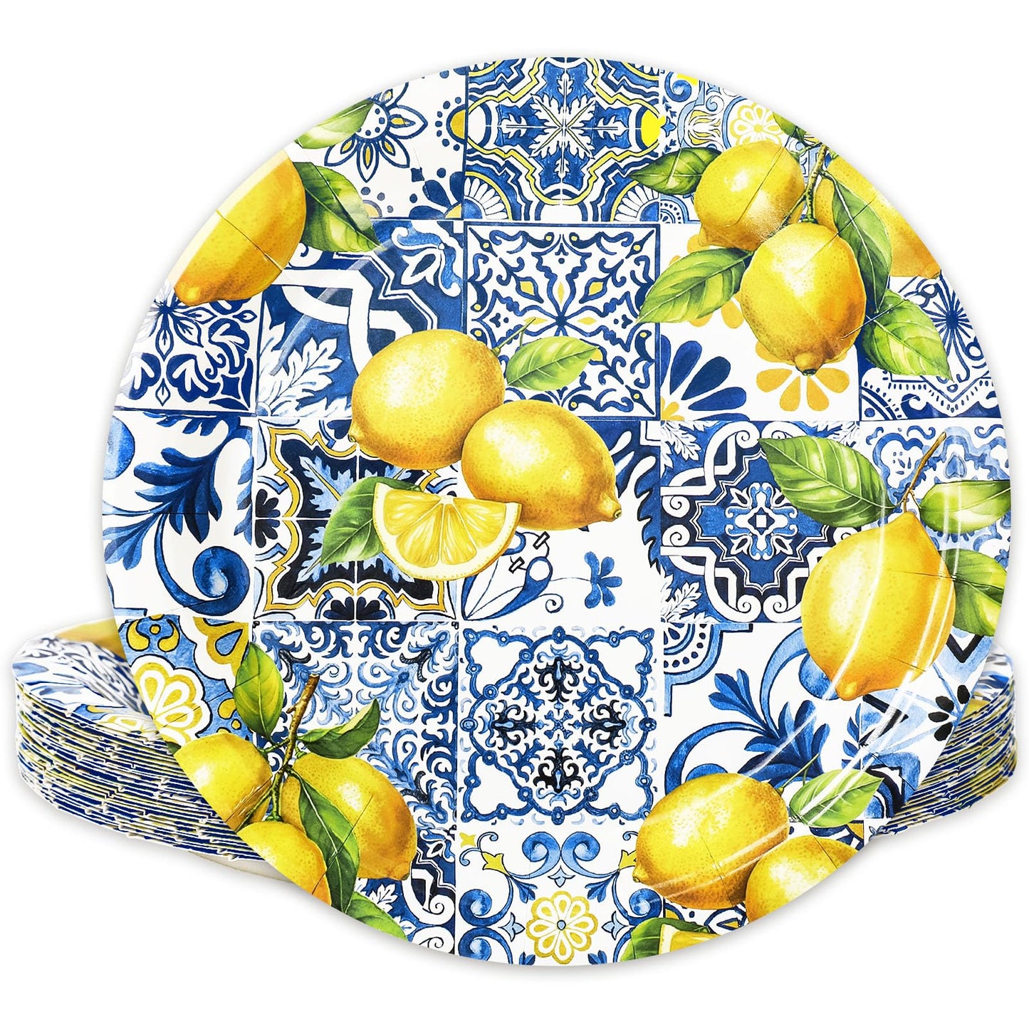Lemon Tile Design Paper Plates – 24 Pack, 9 Inch