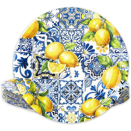 Lemon Tile Design Paper Plates – 24 Pack, 9 Inch