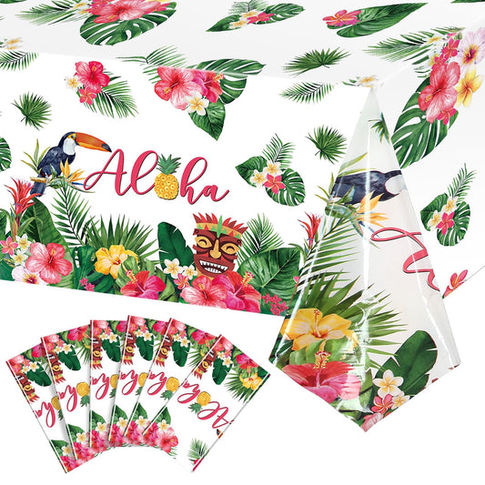 Tropical Aloha Hawaiian Luau Plastic Tablecloth – 6 Pack