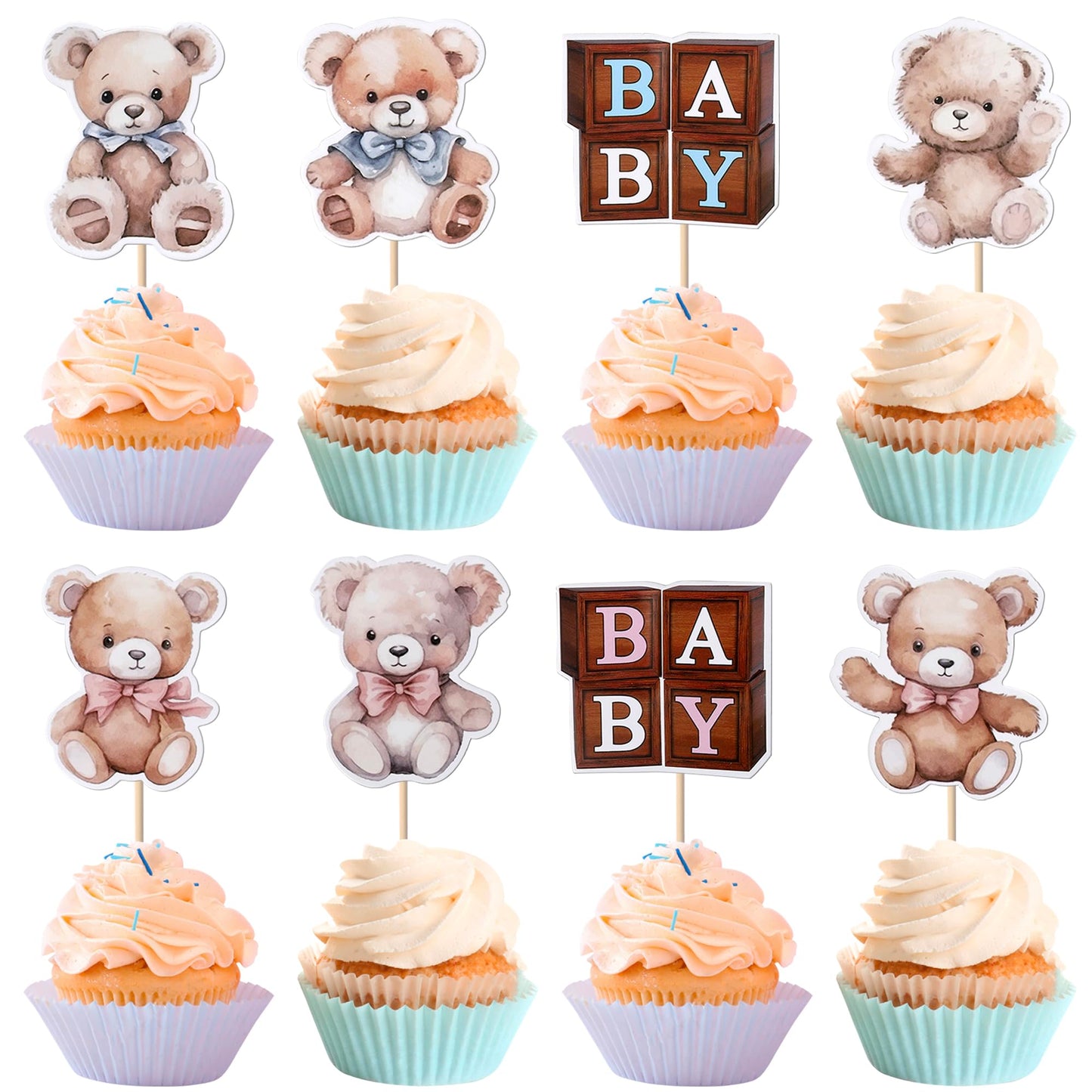 We Can Bearly Wait Bear Cupcake Toppers – 40 Pack