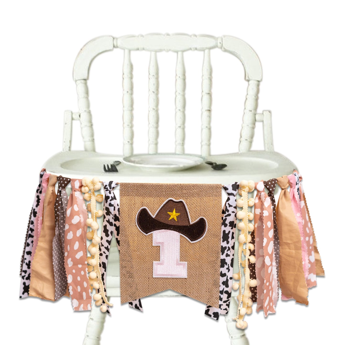 Pink Cowgirl Rodeo 1st Birthday High Chair Banner