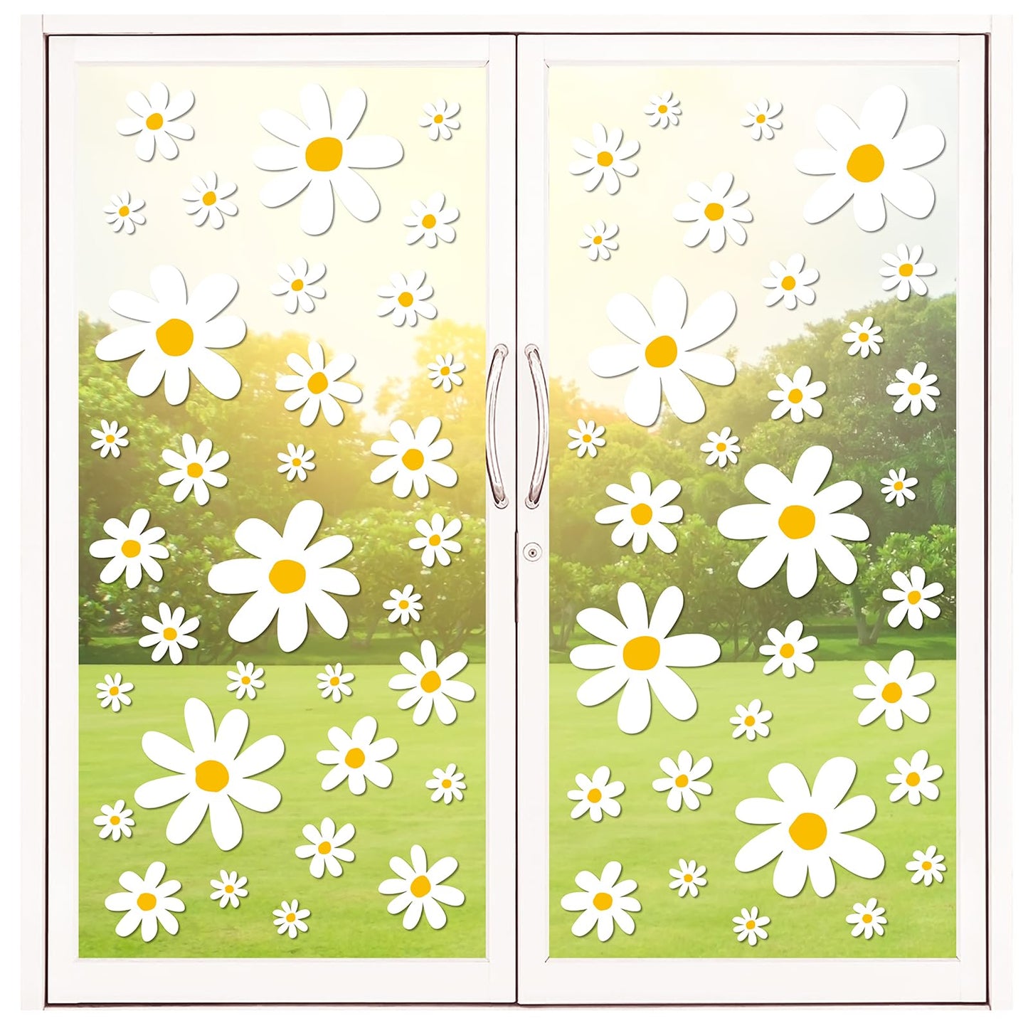 Whaline 154pcs Daisy Flower Window Clings White Boho Daisy Floral Cute Reusable Window Decals for Nursery Home Office School Retro Hippie Party Decor，9 Sheets