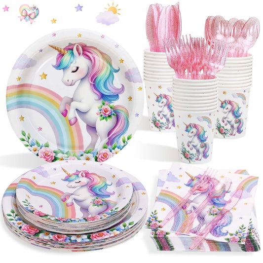 Unicorn Pastel Rainbow Party Tableware Set - 175 ct
