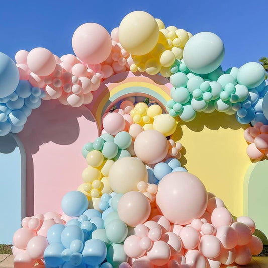 Pastel Balloon Arch Double Stuffed Balloons Pink Blue Different Sizes Matte Yellow and Green Balloon Arch Kit for Colorful Princess Unicorn Happy Birthday Baby Shower Party Decorations