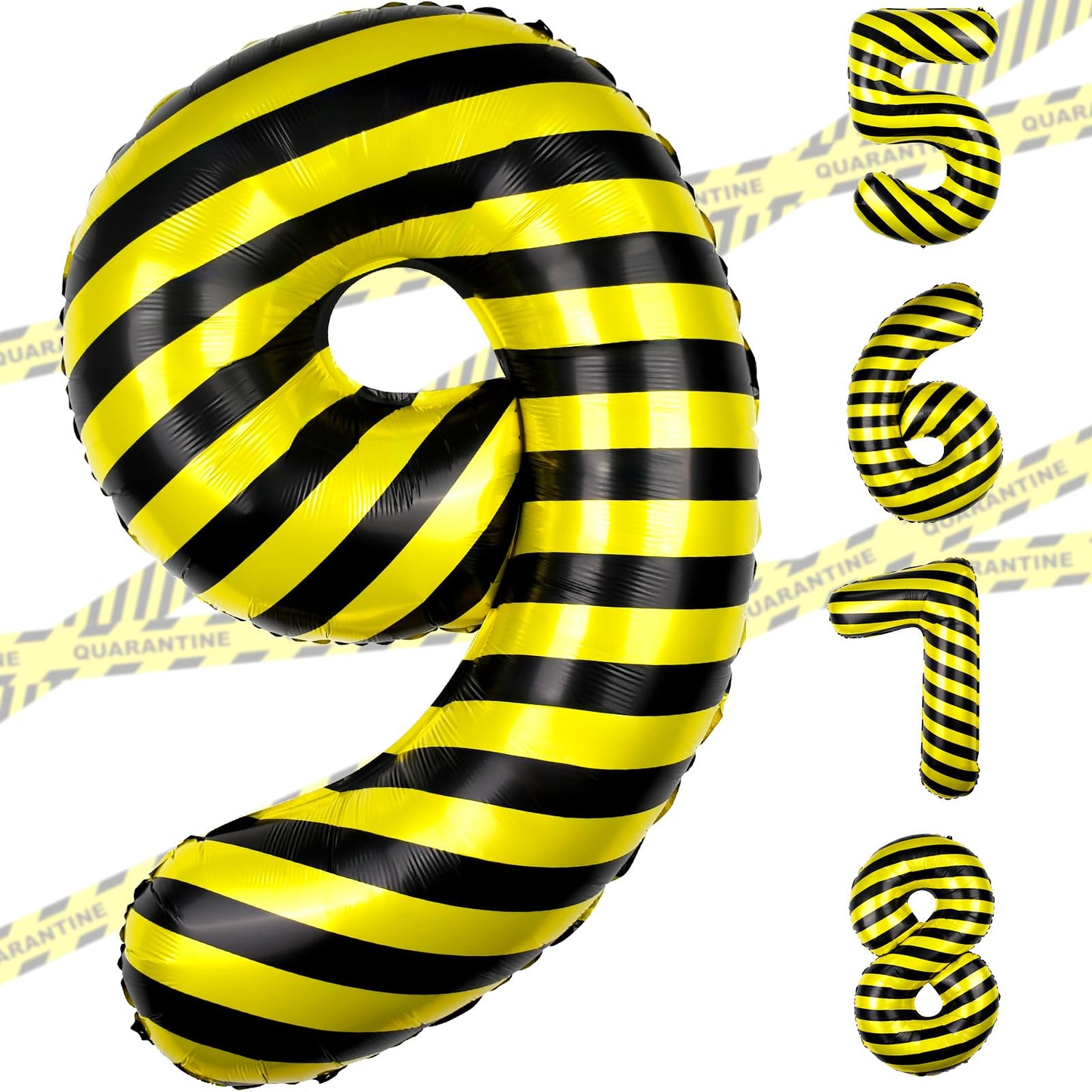 Construction Giant Number Foil Balloon - Yellow & Black Stripe
