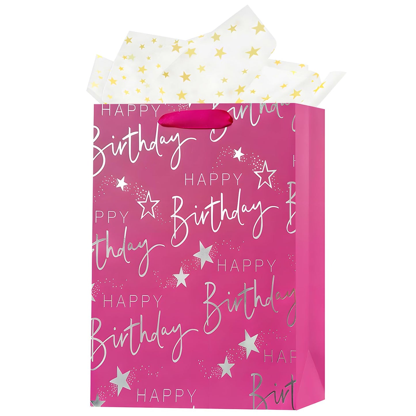 Pink Happy Birthday Gift Bag with Tissue Paper