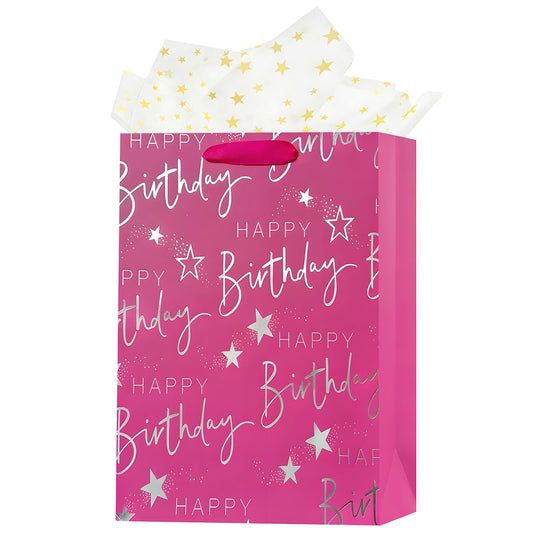 Pink Happy Birthday Gift Bag with Tissue Paper