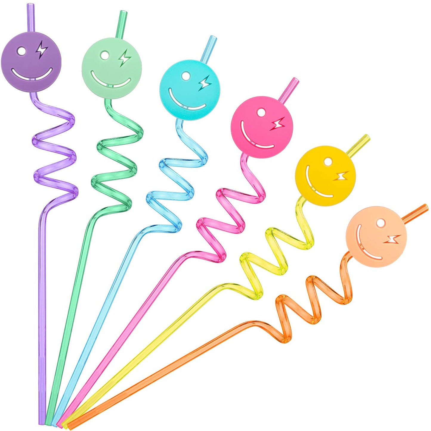 Pastel Smile Face Reusable Party Straws – 24 Pack