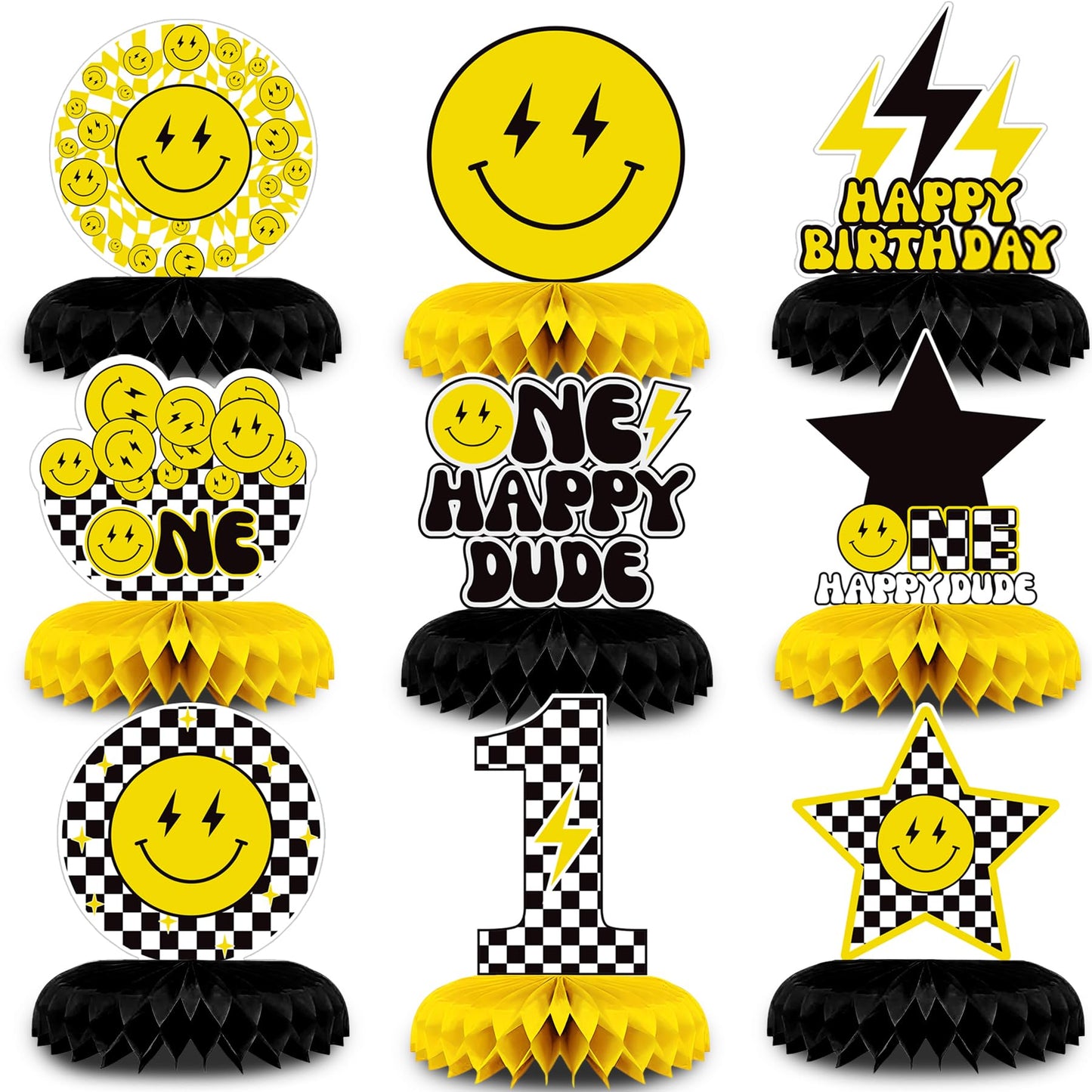 One Happy Dude 1st Birthday Honeycomb Centerpiece Set - 9 ct