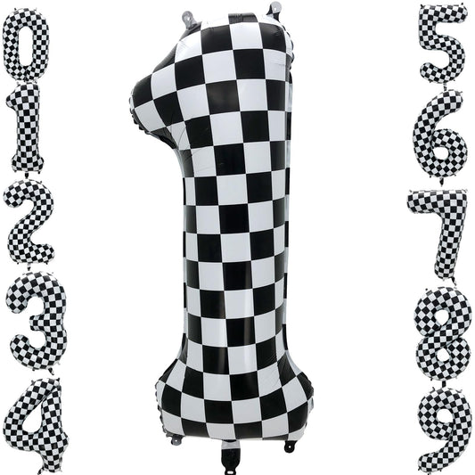 Checkered Race Car Number 1 Giant Foil Balloon - 42 Inch