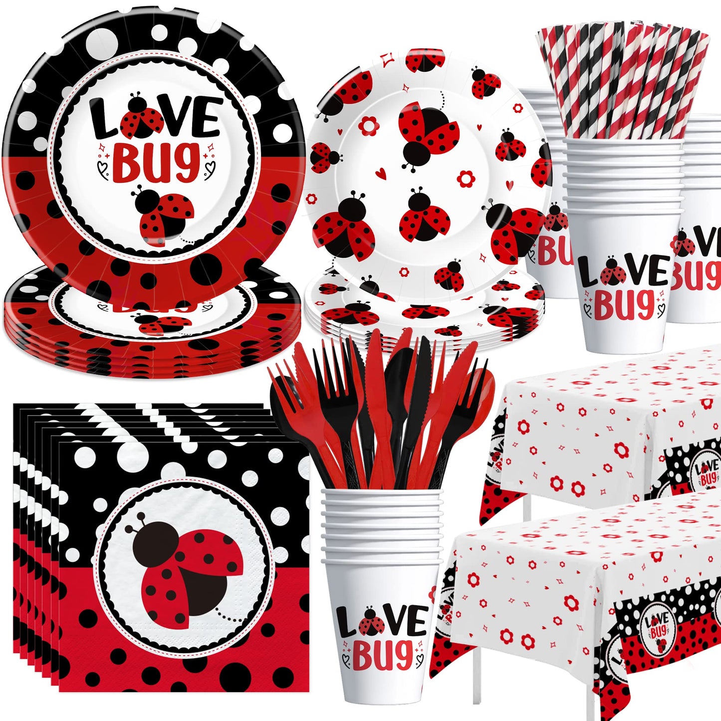 Ladybug Birthday Party Tableware Set – Serves 24