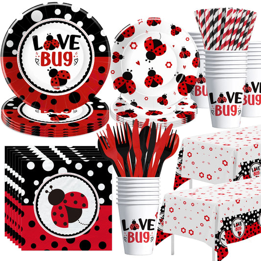 Ladybug Birthday Party Tableware Set – Serves 24