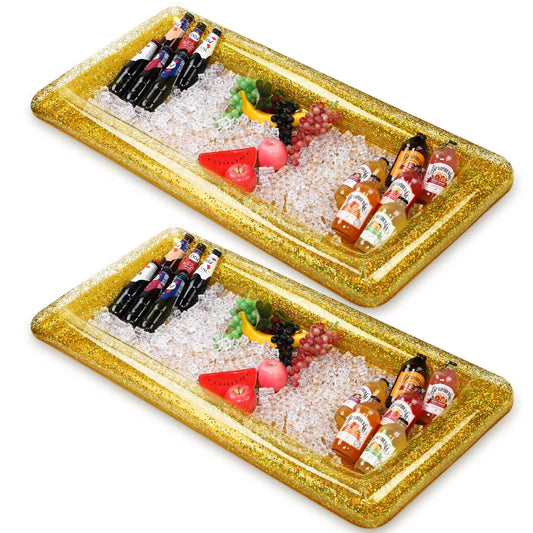 Gold Glitter Inflatable Serving Bar Cooler Tray - 2 ct