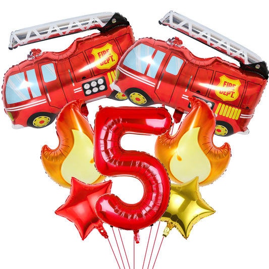 Fire Truck 5th Birthday Party Balloon Set – 7 Piece