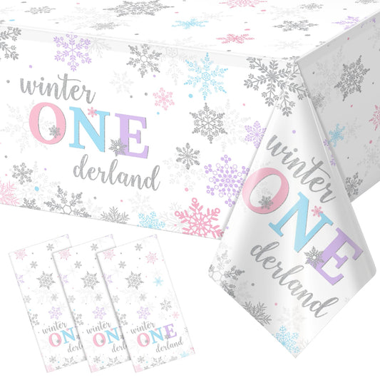 ONEderland Snowflake Plastic Tablecloth - 3 ct
