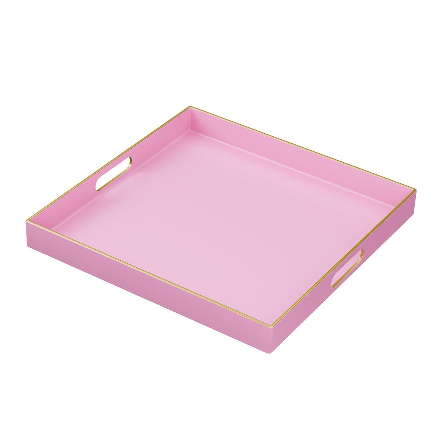 Vorisebo Pink Serving Tray with Handles Modern Square Decorative Tray 13" Plastic Ottoman Tray for Coffee Table Breakfast Dinner