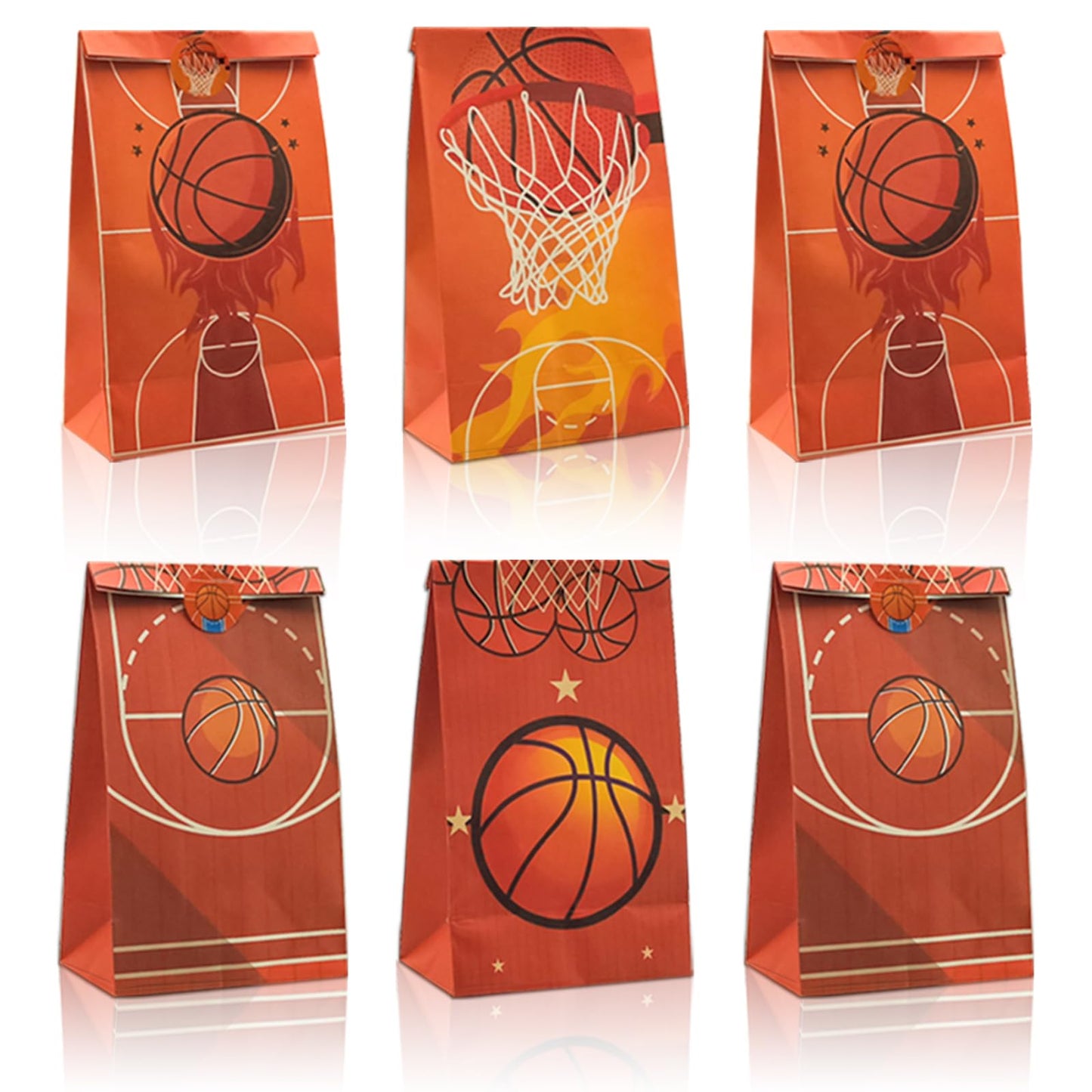 Basketball-Themed Paper Party Favor Gift Bags with Stickers