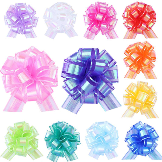 Pastel Decorative Laser Pull Gift Bows - 12 ct