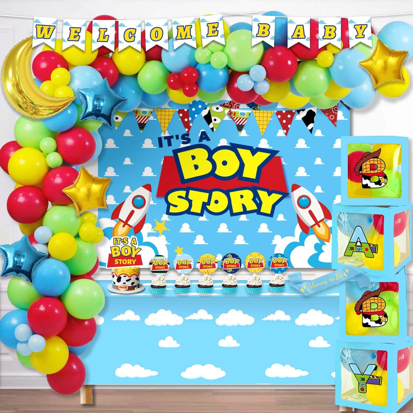 It's a Boy Blue Cartoon Toy Baby Shower Decoration Kit