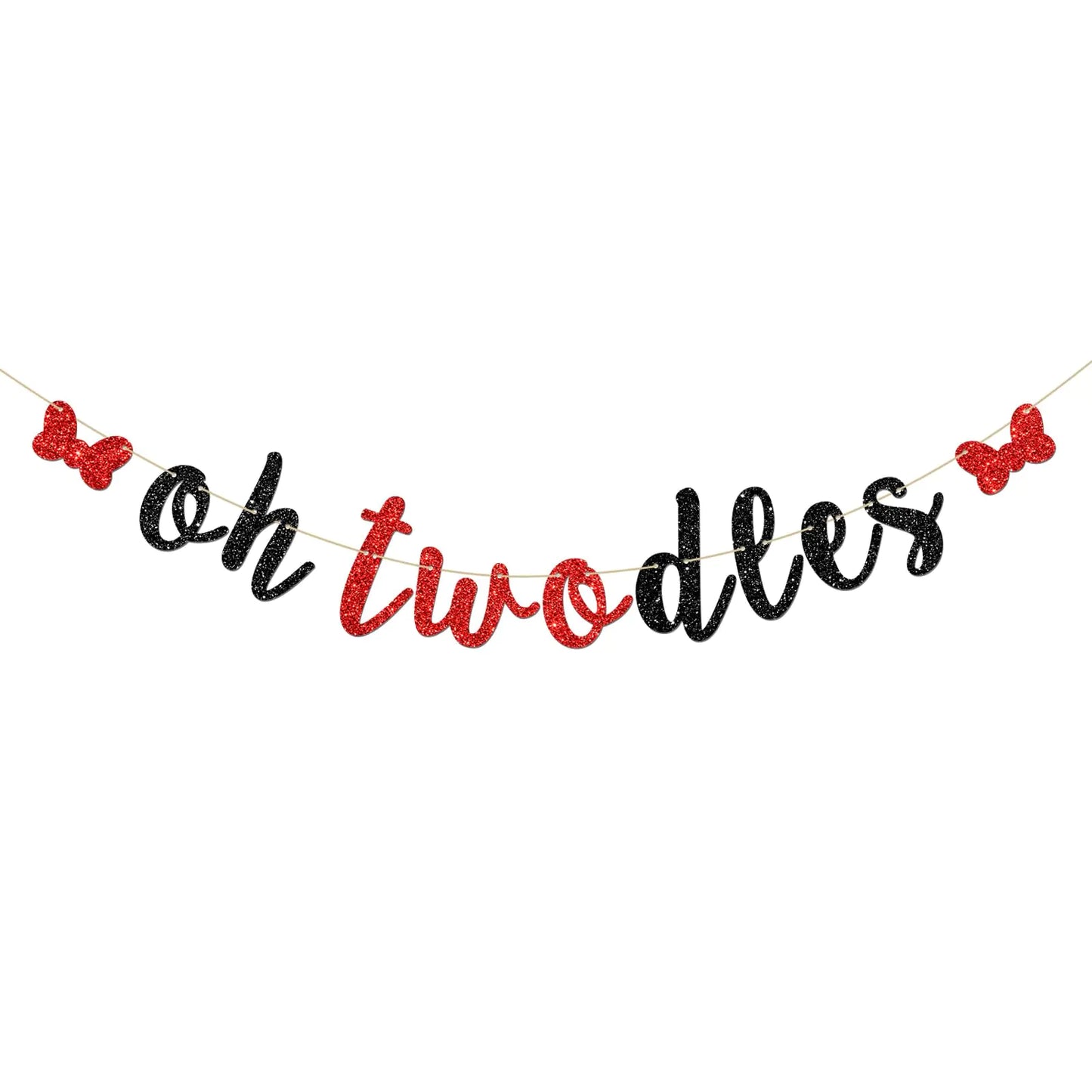 Oh Twodles 2nd Birthday Banner - Red & Black Glitter