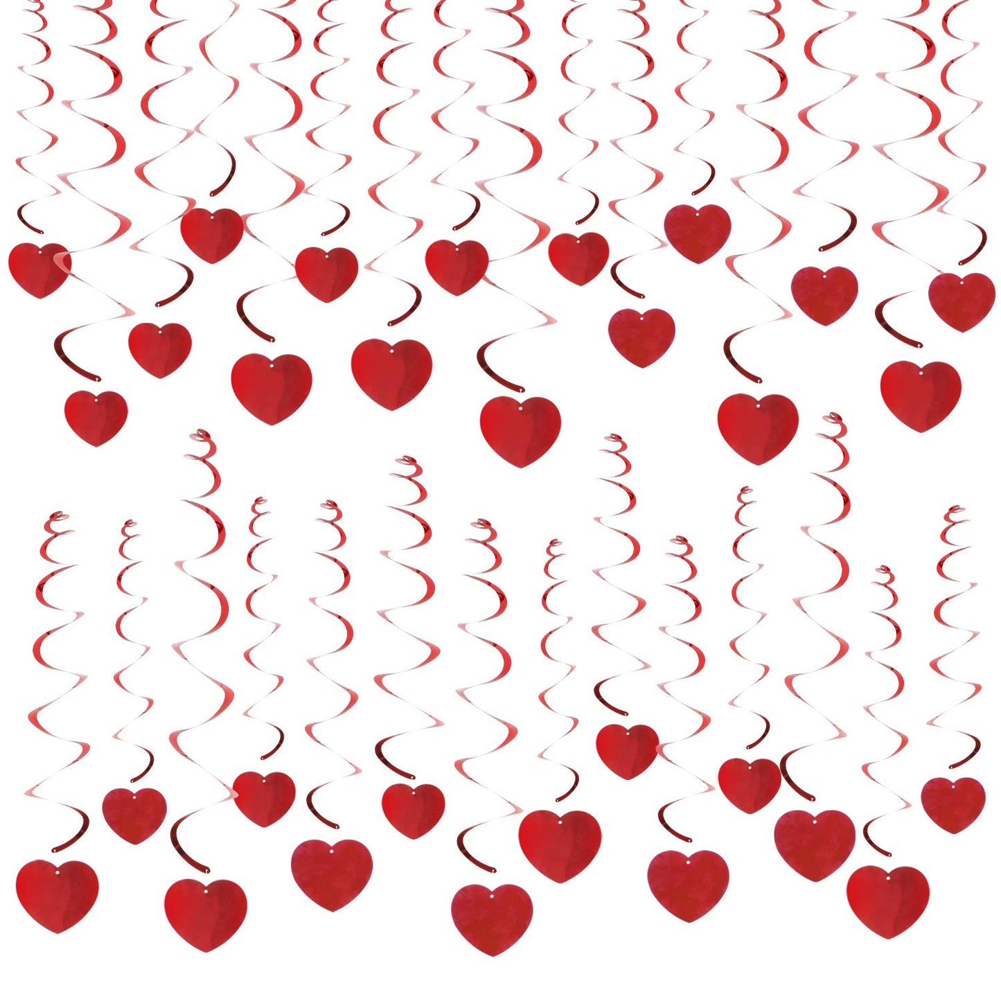 Valentine Red Heart Foil Hanging Swirl Decorations – 30 Pack