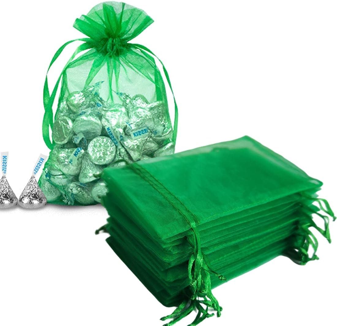 Olive Green Organza Drawstring Gift Bags – 50 Pack