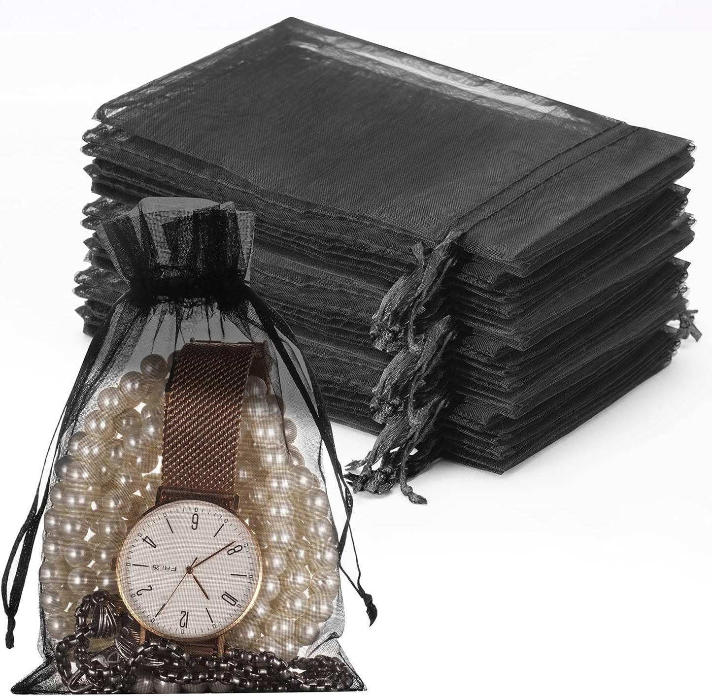 Black Organza Drawstring Gift Bags – 100 Pack