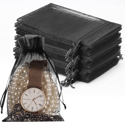 Black Organza Drawstring Gift Bags – 100 Pack