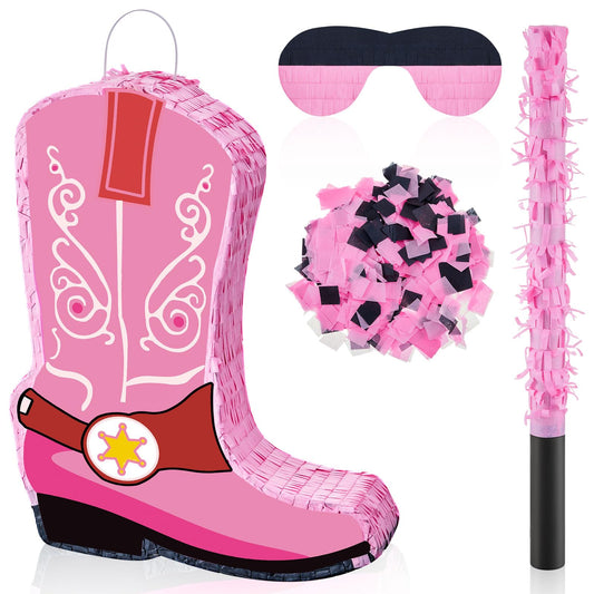Cowgirl Boot Piñata Western Party Game Set