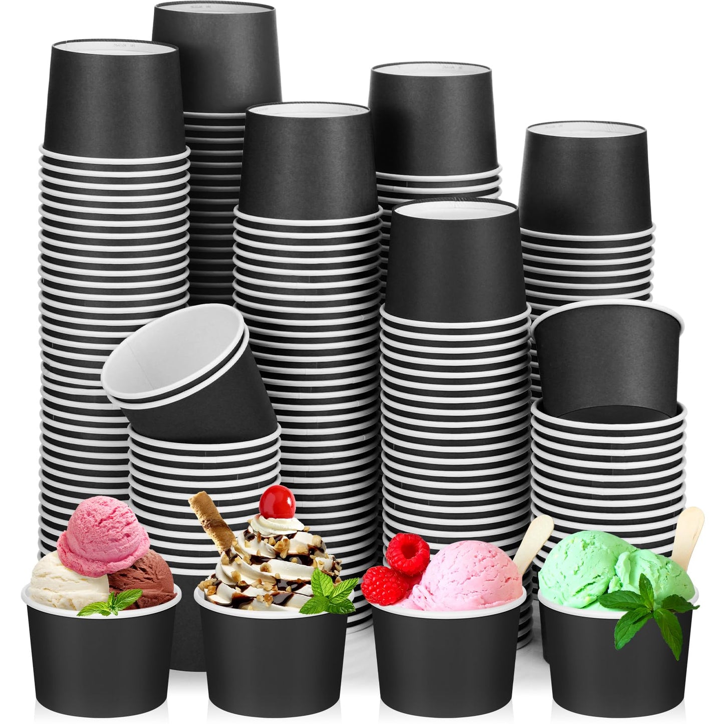 Black Disposable Dessert & Ice Cream Cups 8oz - 300 ct