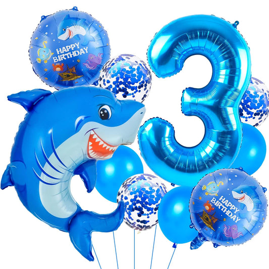 Blue Shark 3rd Birthday Foil Balloon Set
